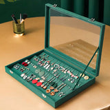 European Green Velvet Portable Jewelry Storage Box with Transparent Lid