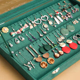 European Green Velvet Portable Jewelry Storage Box with Transparent Lid