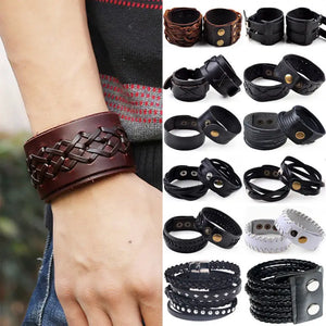 Vintage Leather Bracelet Snap Button Cuff Men's Jewelry