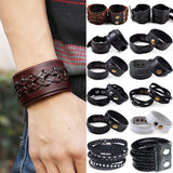 Vintage Leather Bracelet Snap Button Cuff Men's Jewelry