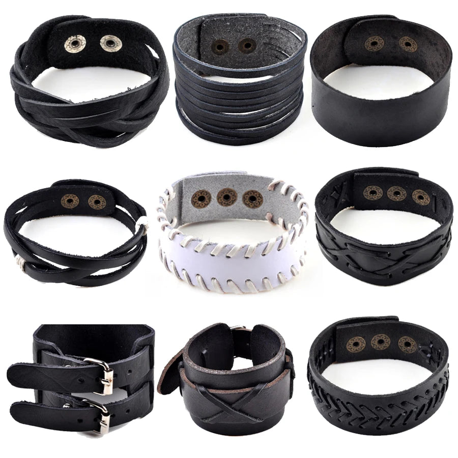 Vintage Leather Bracelet Snap Button Cuff Men's Jewelry