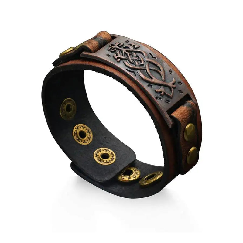 Vintage Leather Bracelet Snap Button Cuff Men's Jewelry