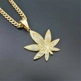Men's Stainless Steel Hemp Leaf Pendant Necklace with Rhinestones
