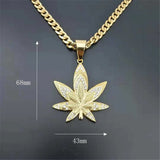 Men's Stainless Steel Hemp Leaf Pendant Necklace with Rhinestones