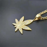 Men's Stainless Steel Hemp Leaf Pendant Necklace with Rhinestones