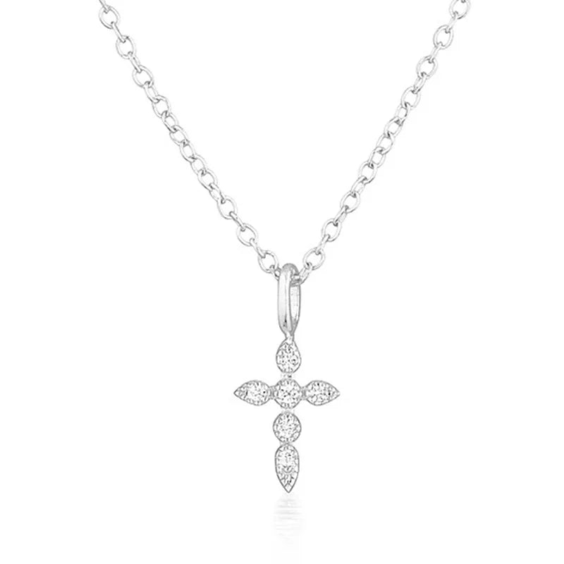 925 Silver Zircon Cross Necklace Women