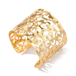 European Metal Hollow Geometric Open Cuff Bangle Bracelet for Women