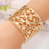 European Metal Hollow Geometric Open Cuff Bangle Bracelet for Women