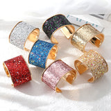 European Metal Sequins Bangle For Women Open Adjustable Wide Cuff Bracelet