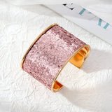 European Metal Sequins Bangle For Women Open Adjustable Wide Cuff Bracelet