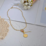 European Star Titanium Steel Chain Necklace Turquoise Tassel
