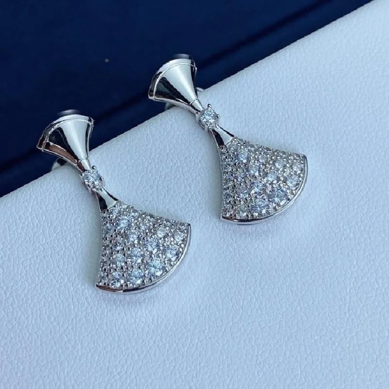 European Silver Zircon Skirt Earrings Women Jewelry