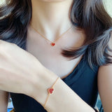 European Jewelry Rose Red Agate Heart Necklace Bracelet Set