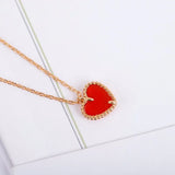 European Jewelry Rose Red Agate Heart Necklace Bracelet Set