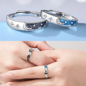 European Enamel CZ Star & Moon Couple Ring