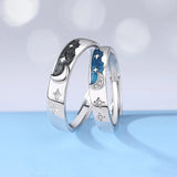 European Enamel CZ Star & Moon Couple Ring