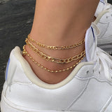 Geometric Multilayer Chain Anklets Set for Women