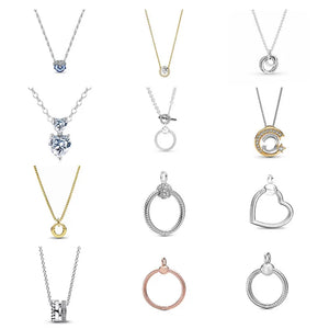 European Silver Round Necklace Pendant Flower Heart For Women Jewelry