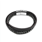 European Stainless Steel Chain Leather Bracelet