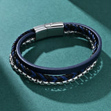 European Stainless Steel Chain Leather Bracelet