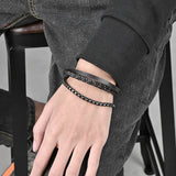 European Stainless Steel Chain Leather Bracelet