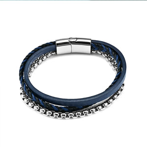 European Stainless Steel Chain Leather Bracelet