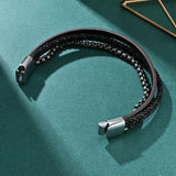 European Stainless Steel Chain Leather Bracelet