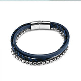 European Stainless Steel Chain Leather Bracelet