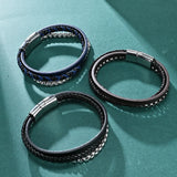 European Stainless Steel Chain Leather Bracelet