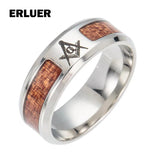 Wood Masonic Ring Silver Wedding Band