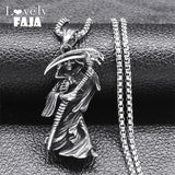 European Antique Death Necklace Men's Punk Rock Stainless Steel Pendant Long