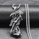 European Antique Death Necklace Men's Punk Rock Stainless Steel Pendant Long