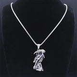 European Antique Death Necklace Men's Punk Rock Stainless Steel Pendant Long