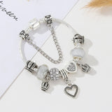 European Style Snake Chain Charm Bracelet Heart Crown Beads Pendants DIY
