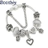 European Style Snake Chain Charm Bracelet Heart Crown Beads Pendants DIY