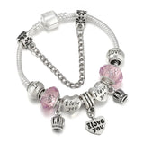European Style Snake Chain Charm Bracelet Heart Crown Beads Pendants DIY