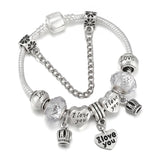European Style Snake Chain Charm Bracelet Heart Crown Beads Pendants DIY