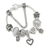 European Style Snake Chain Charm Bracelet Heart Crown Beads Pendants DIY