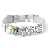 European Style Dog Paw Avocado Slide Charm Bracelet Stainless Steel Mesh Bangle