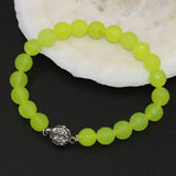 Lemon Chalcedony Jade Stone Bracelet Silver Flower Clasp 7.5Inch