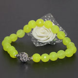 Lemon Chalcedony Jade Stone Bracelet Silver Flower Clasp 7.5Inch