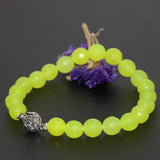 Lemon Chalcedony Jade Stone Bracelet Silver Flower Clasp 7.5Inch