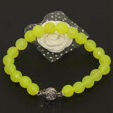 Lemon Chalcedony Jade Stone Bracelet Silver Flower Clasp 7.5Inch