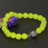 Lemon Chalcedony Jade Stone Bracelet Silver Flower Clasp 7.5Inch