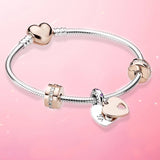 European Style Love & Luck Pendant Bracelet, Snake Chain Silver plated Metal