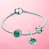 European Style Love & Luck Pendant Bracelet, Snake Chain Silver plated Metal
