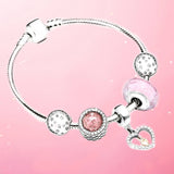 European Style Love & Luck Pendant Bracelet, Snake Chain Silver plated Metal