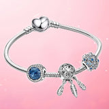 European Style Love & Luck Pendant Bracelet, Snake Chain Silver plated Metal