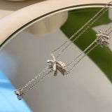 European Style Bowknot Zircon Pendant Necklace 925 Sterling Silver