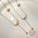 European Style Bowknot Zircon Pendant Necklace 925 Sterling Silver